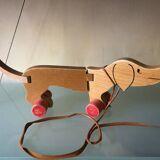 Wooden pull-along dog toy