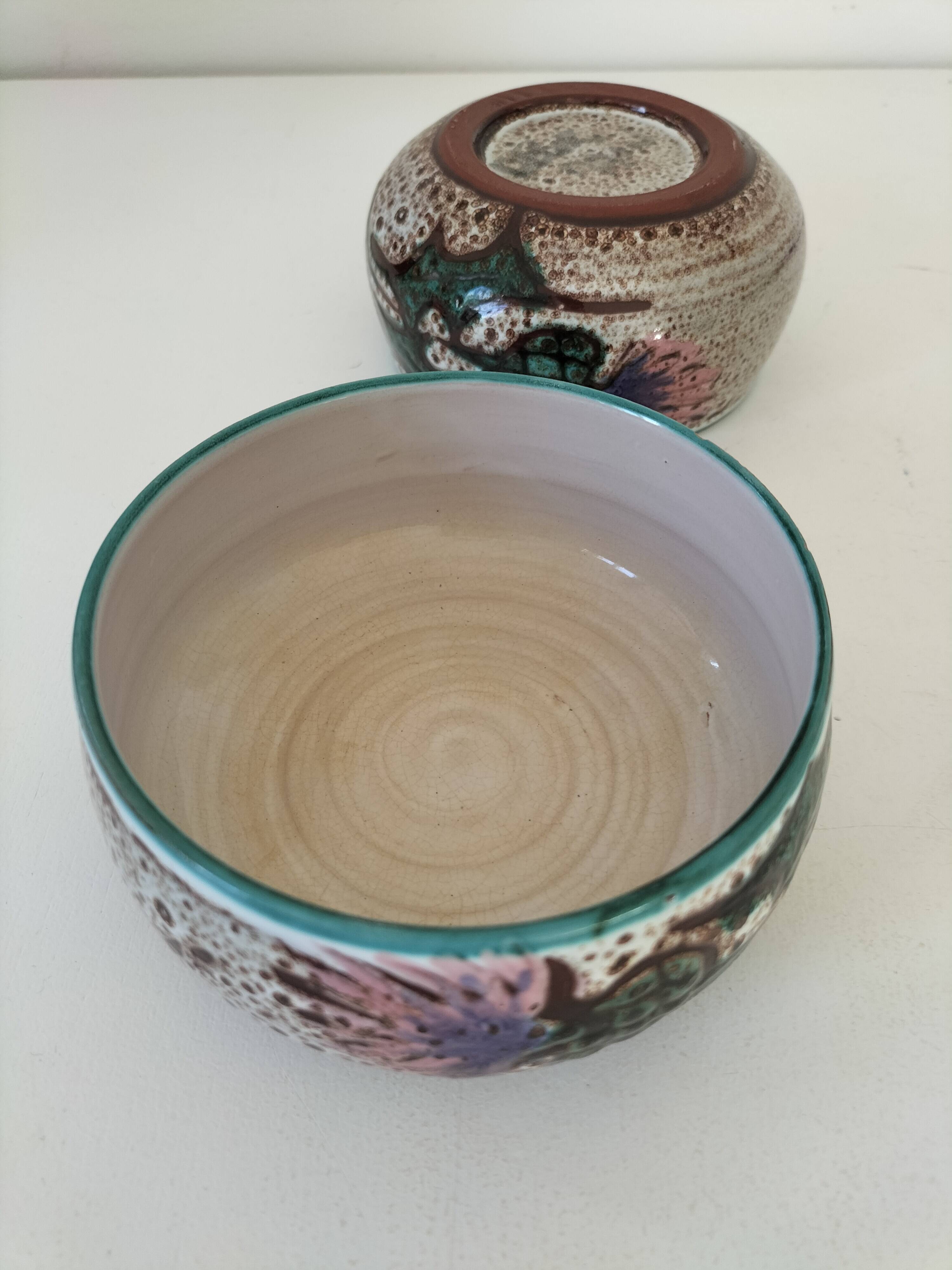 Ensemble de 4 coupelles décor main chardon - années 1970
