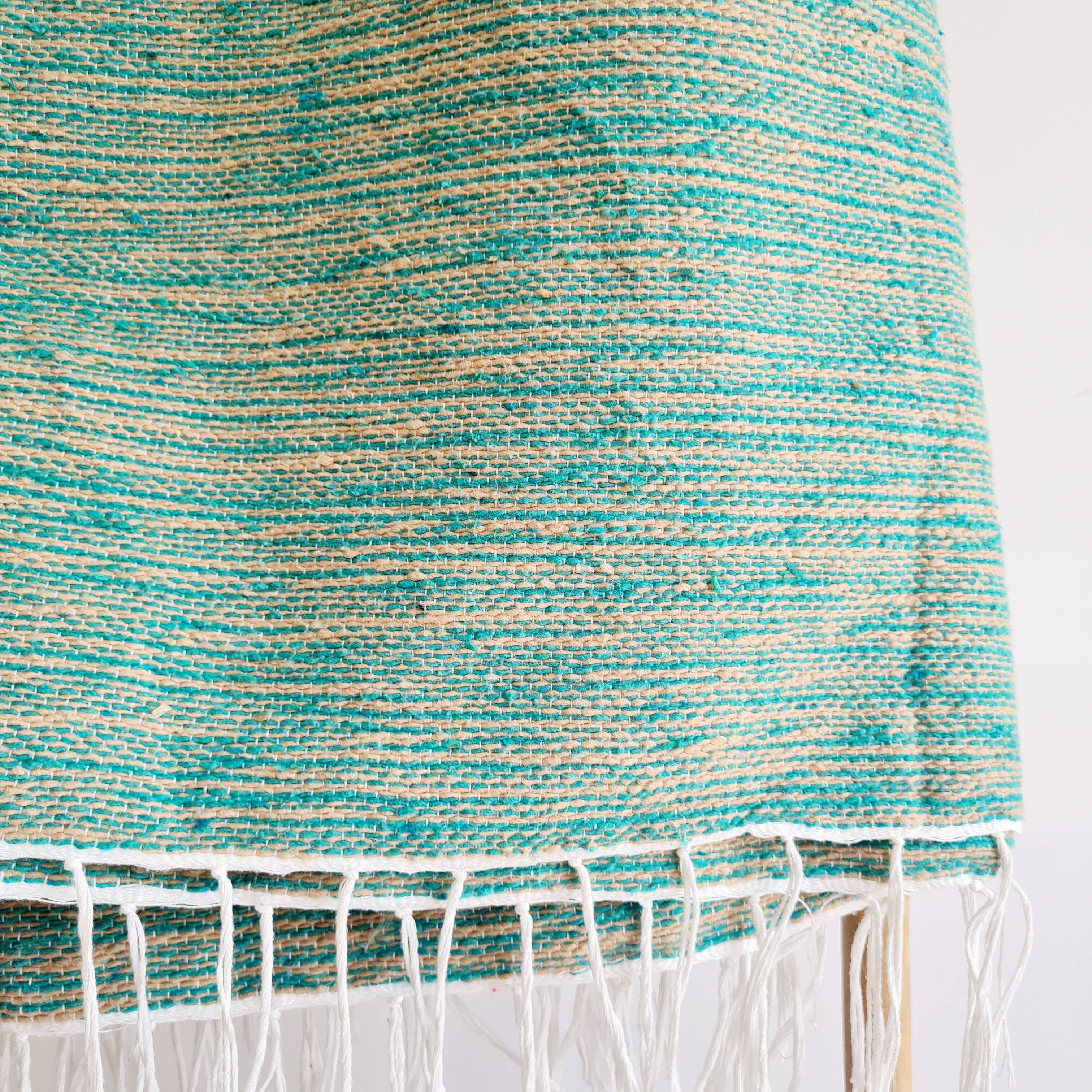 Handwoven green plaid with fine striped linen - fine fringes