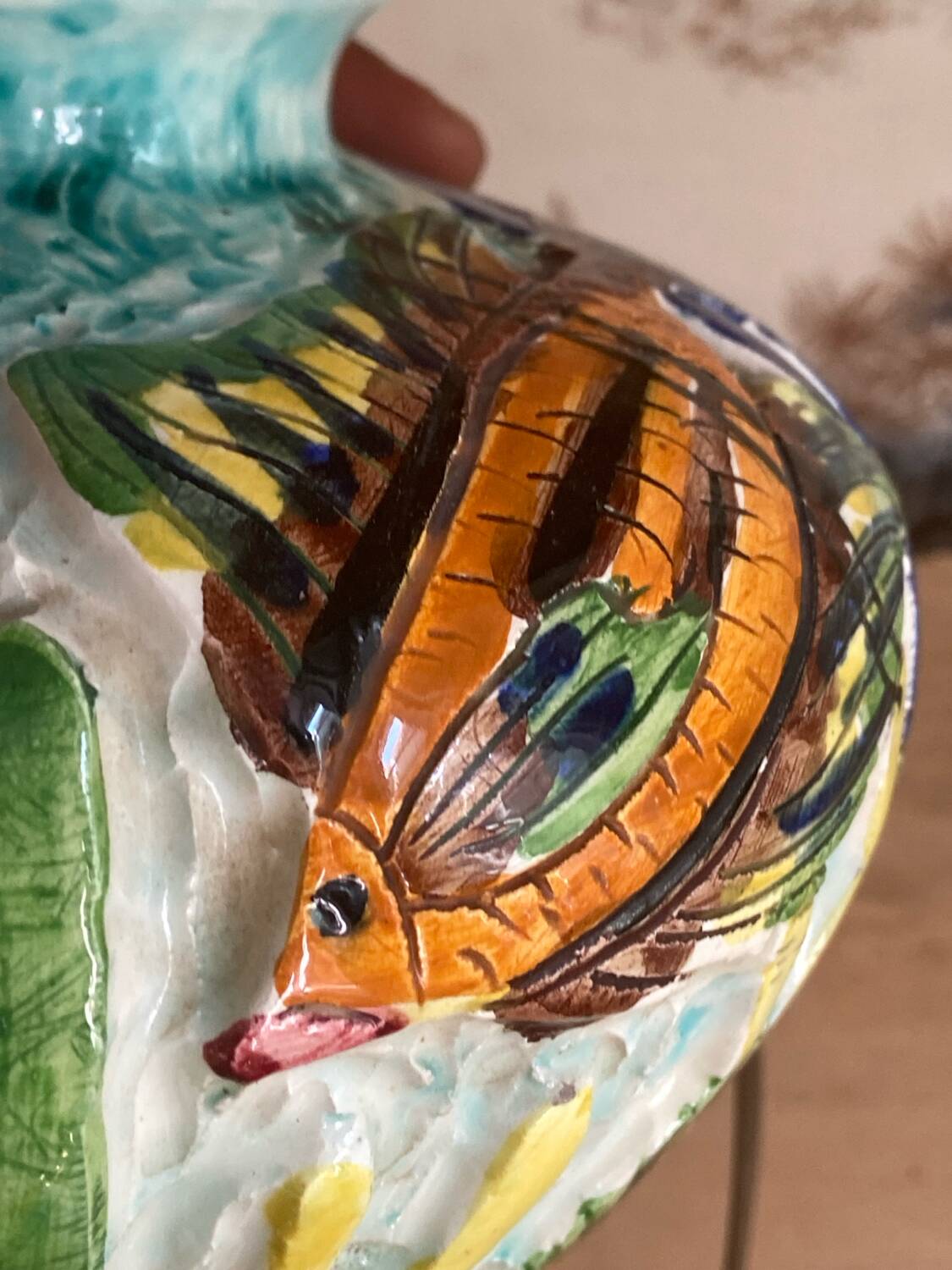 Ceramic lamp signed Claude Pruffert – Vallauris, marine decor in relief