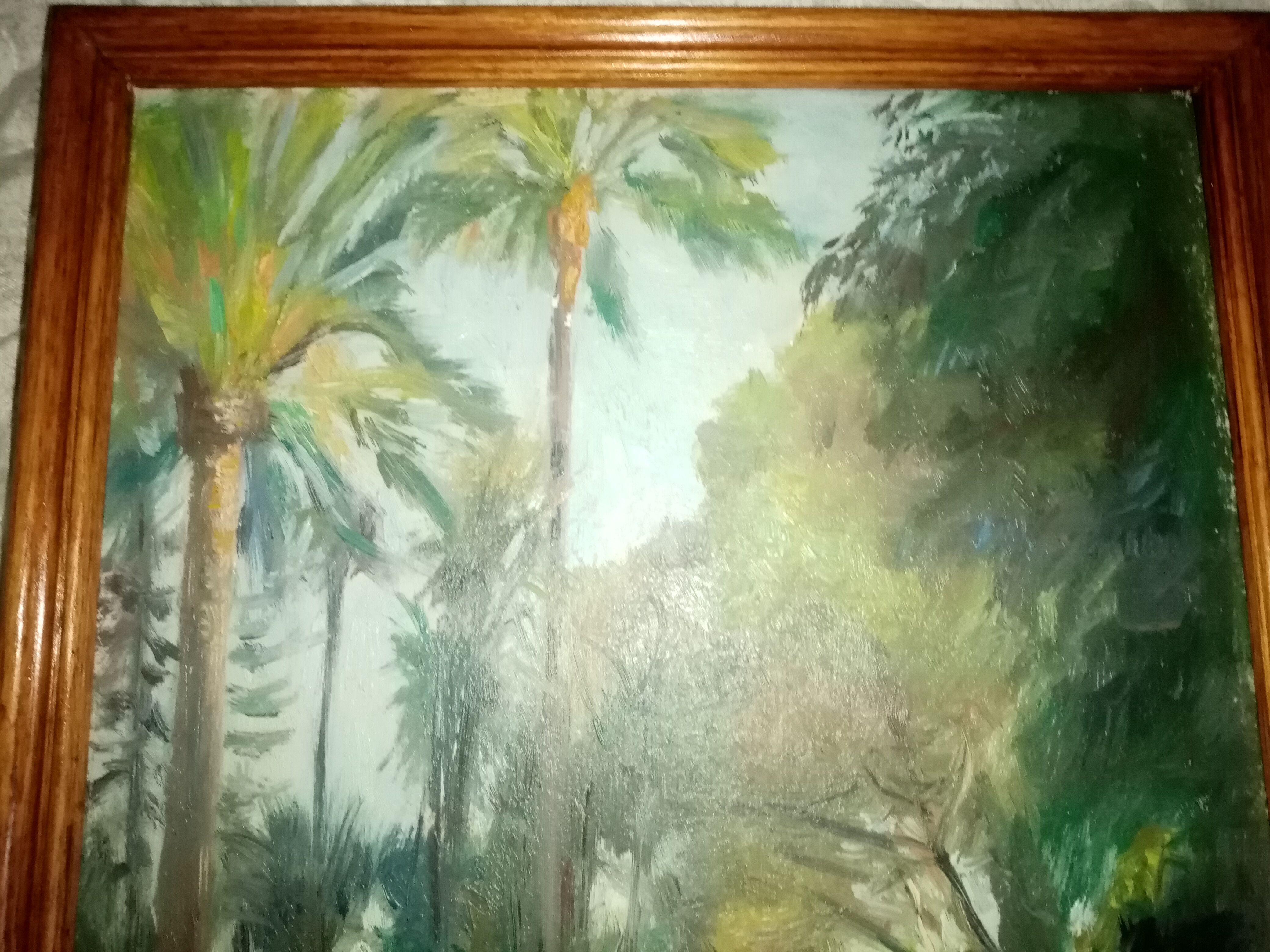 Old impressionist painting "the garden of the massena museum" sign pierre villain