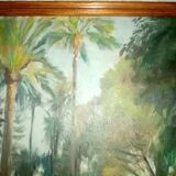 Old impressionist painting "the garden of the massena museum" sign pierre villain