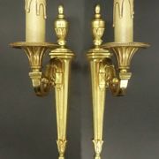 Pair of 1-light louis xvi style wall lights from lucien gau, paris - bronze