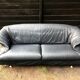 Blue-Grey Leather Sofa by Saporiti, 1980s