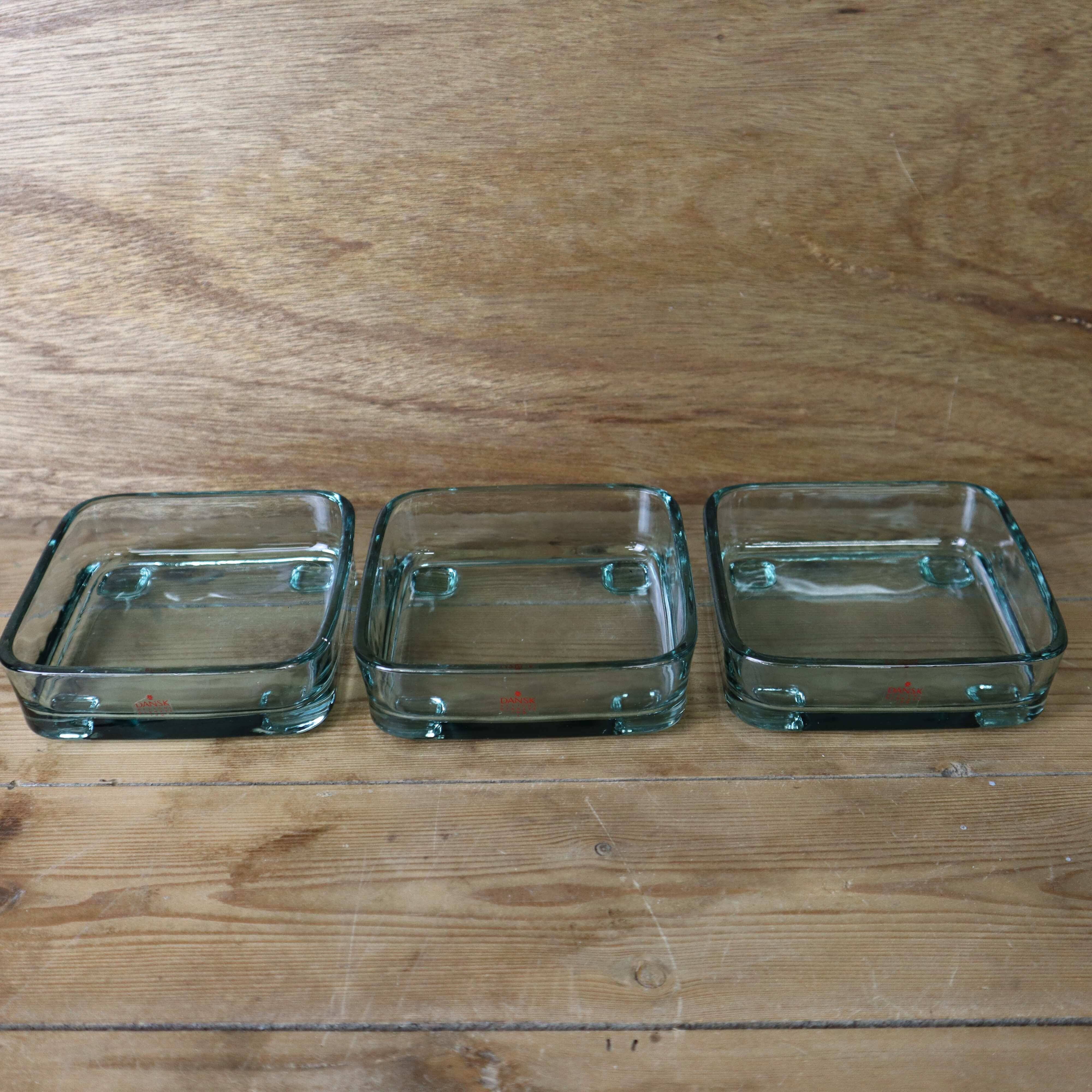 3 Green Blue Glass Bowls for IHQ Dansk Designs Denmark 60's