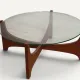 Round coffee table in teak and glass, after Hugues Poignant – 1960s