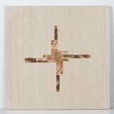 Coffee table by Paul Kingma in travertine with marble and brass inlay, 1980