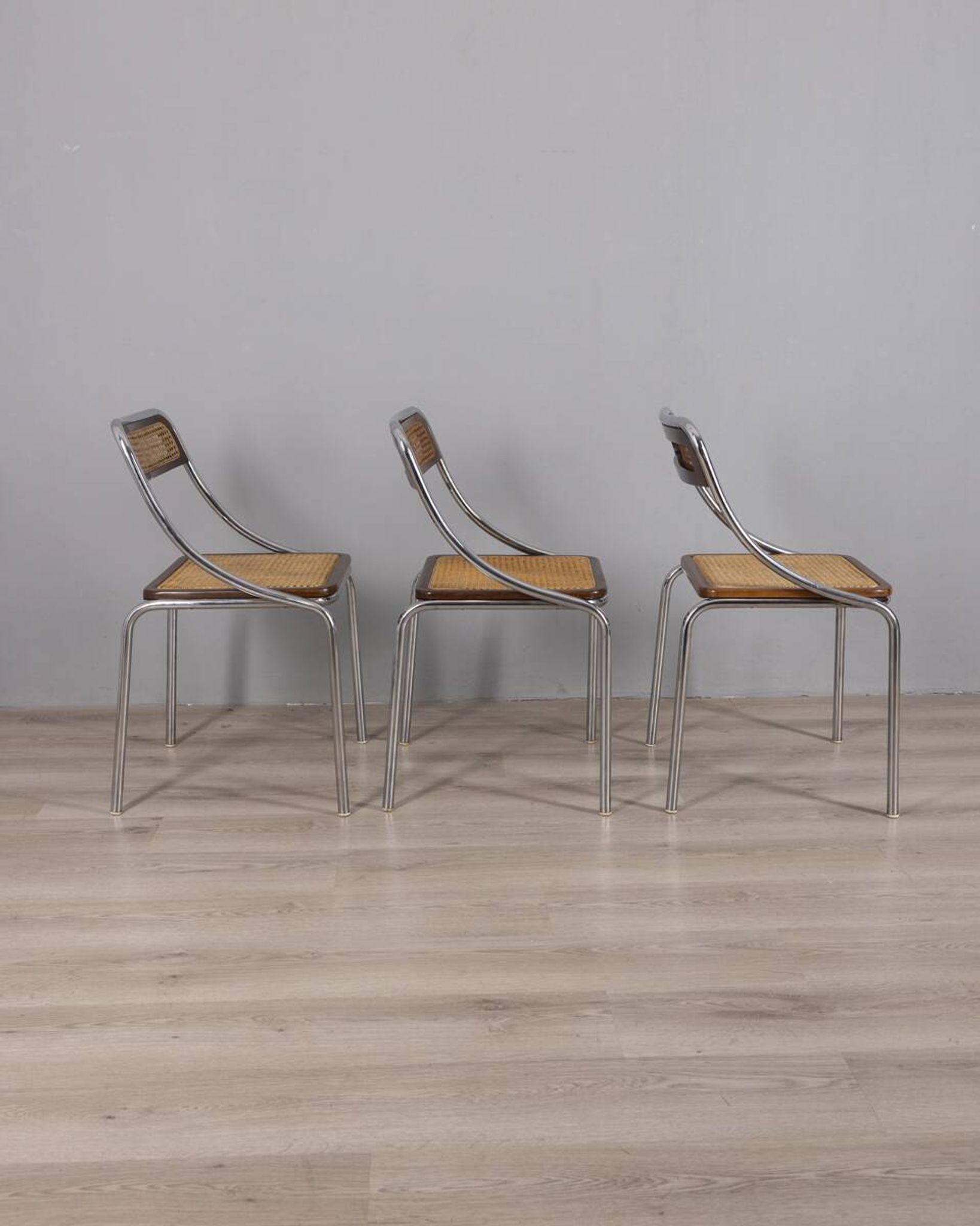 Set of 3 Vintage 1970s Chairs in Metal and Vienna Straw, Italian Design