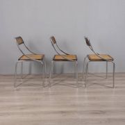 Set of 3 Vintage 1970s Chairs in Metal and Vienna Straw, Italian Design