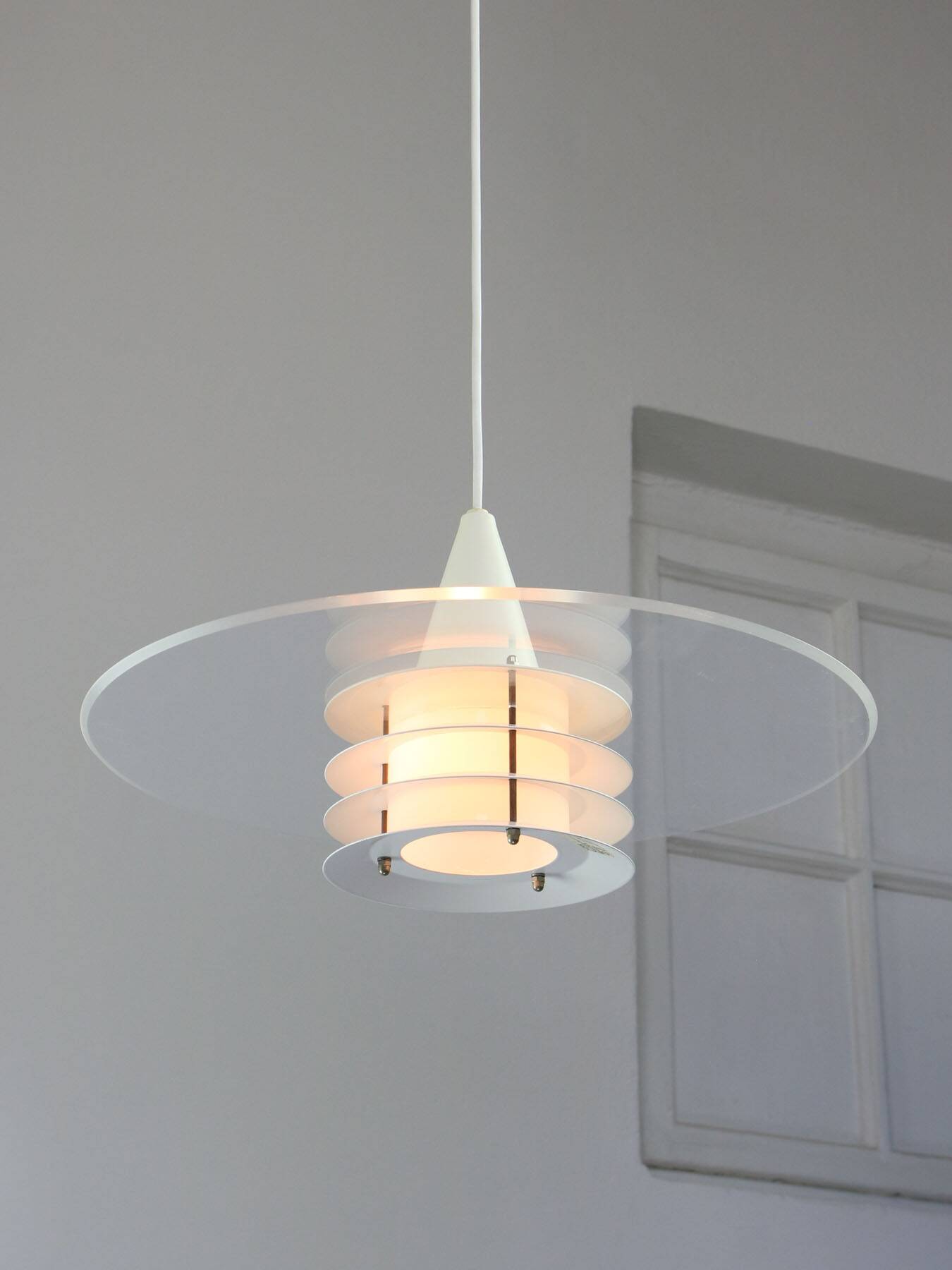 Scandinavian Duett Plexiglas and Metal Pendant Lamp from Landskrona Sweden