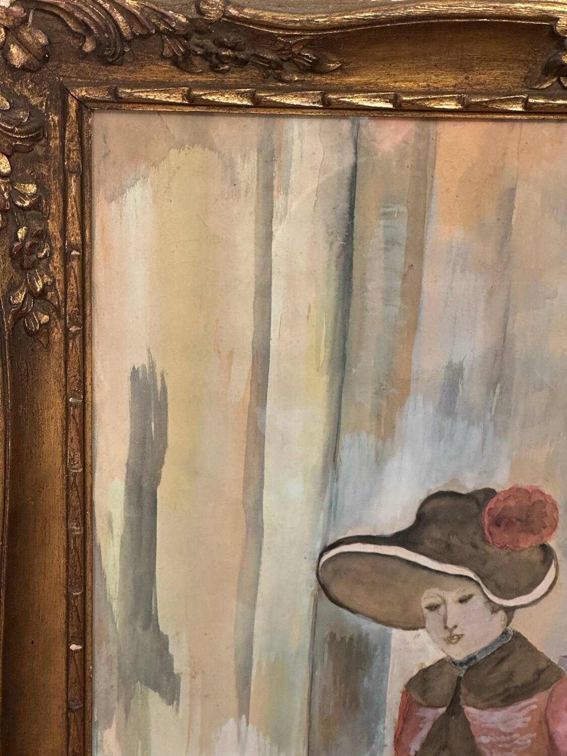 Large Framed Watercolor - An Elegant Woman - Signed 1900s