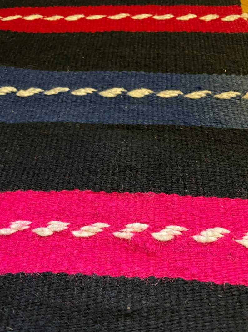 Romanian vintage carpet with stripes, made by hand in wool