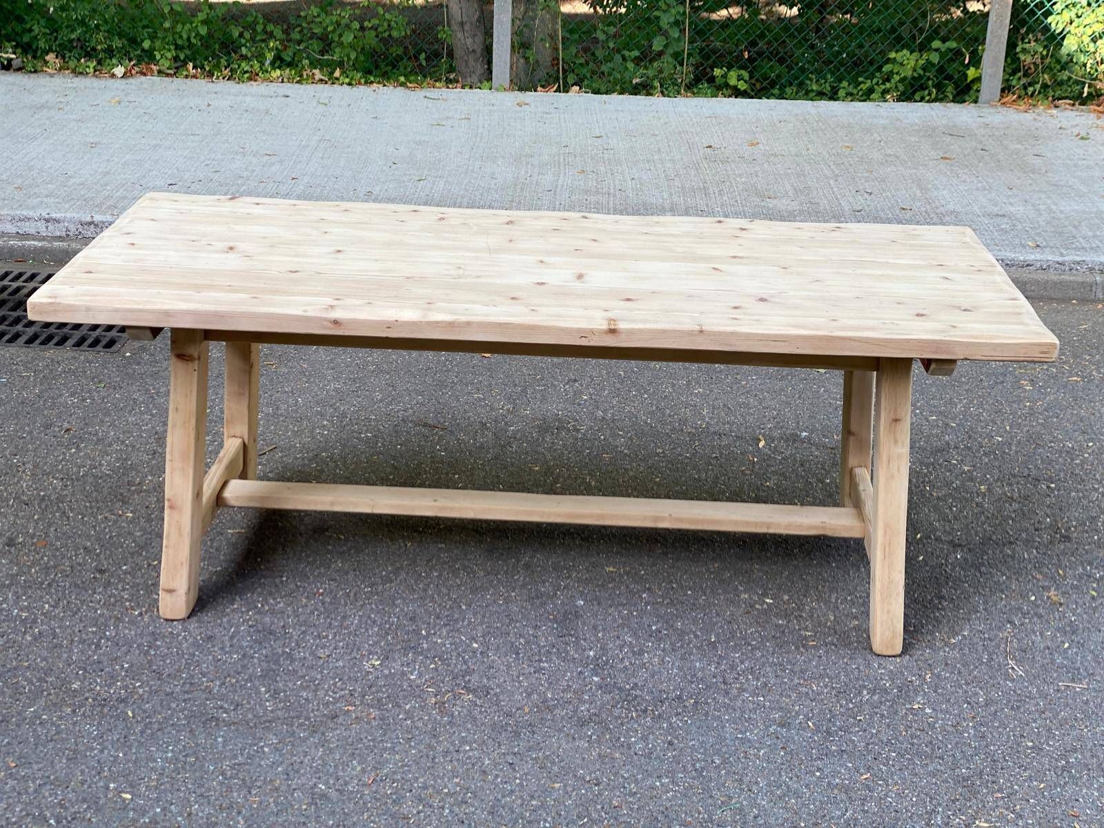 Large monastery farmhouse table stripped in raw wood, extendable from 200 to 300 cm.