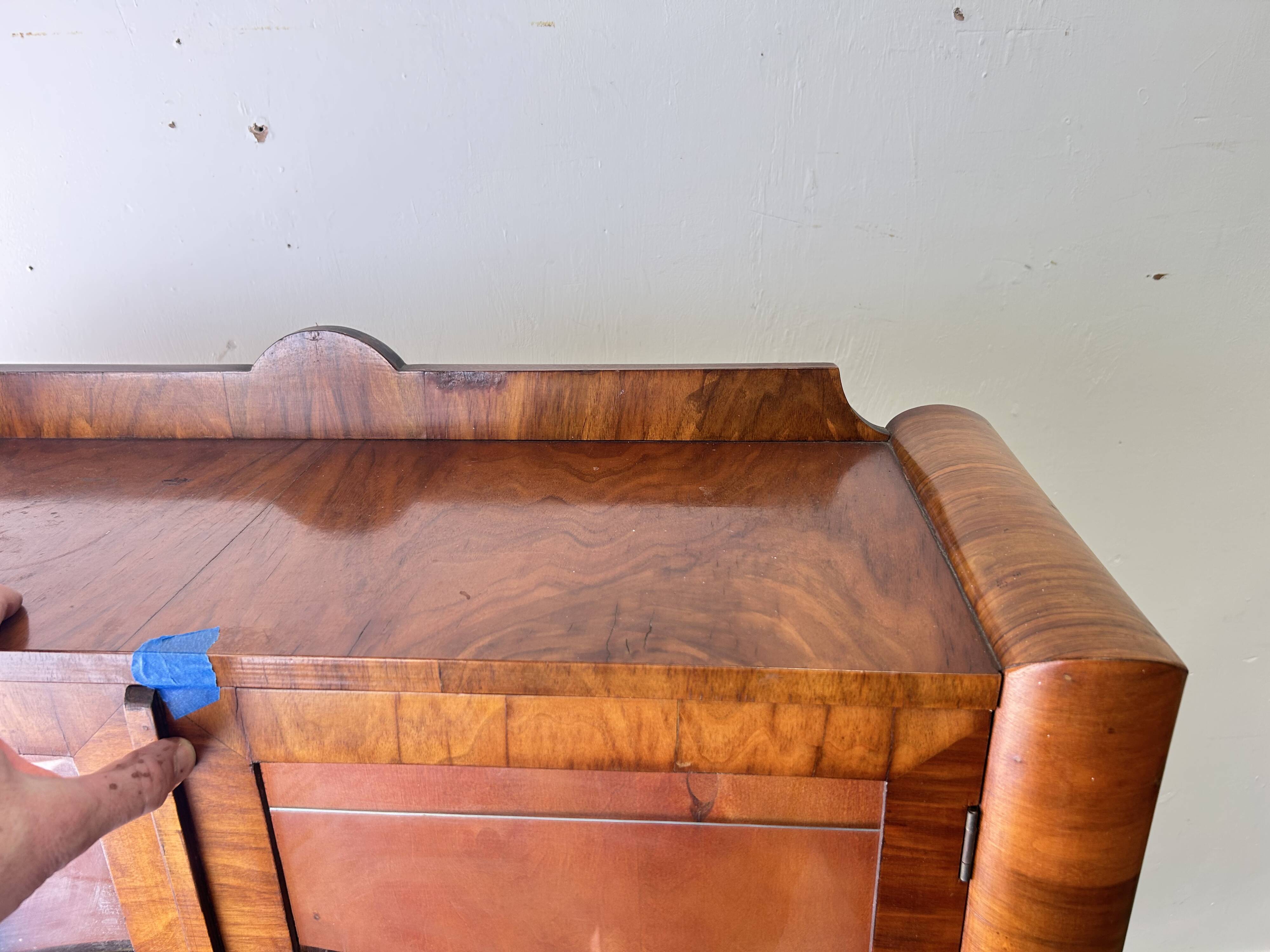 Original Art Deco Figured Walnut Display Cabinet Cabriole Legs 1930s