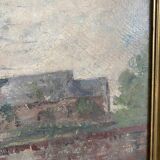 Oil on canvas children in front of the gate