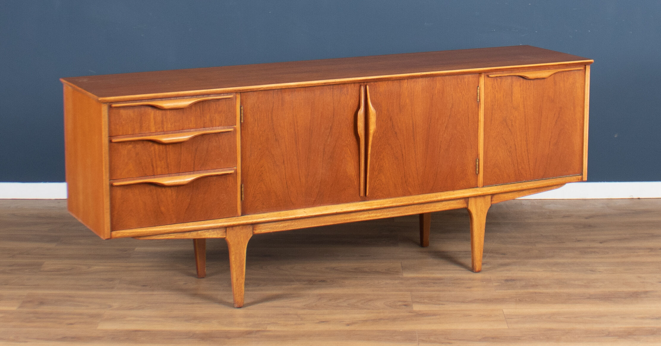Retro 1960s teak jentique mid century sideboard with folded handles