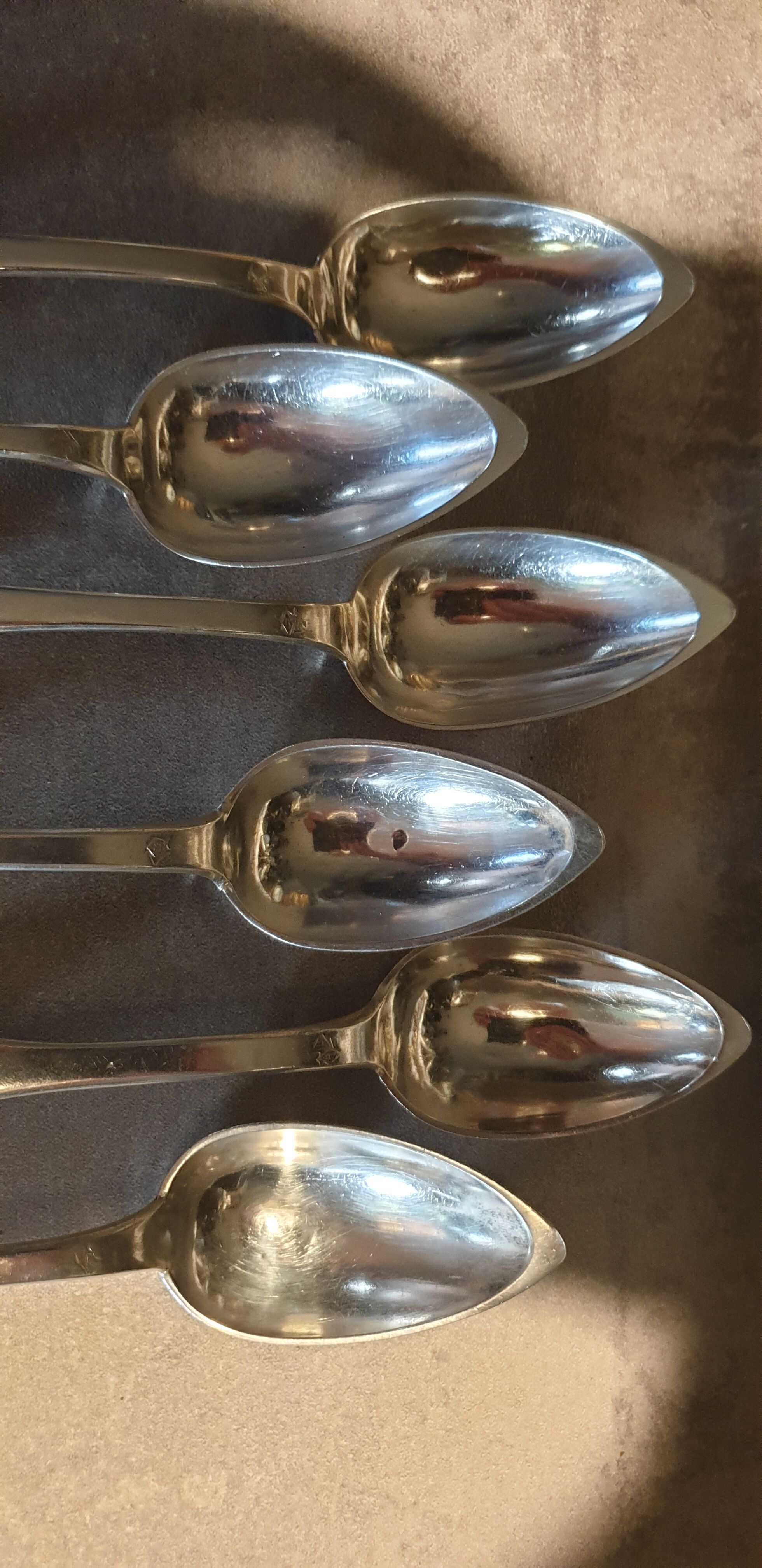grâgout spoons, plain, monogrammed, solid silver
