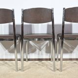 Suite of 3 Leather and Chrome Metal Chairs, attributed to Collomb Creation – 1970