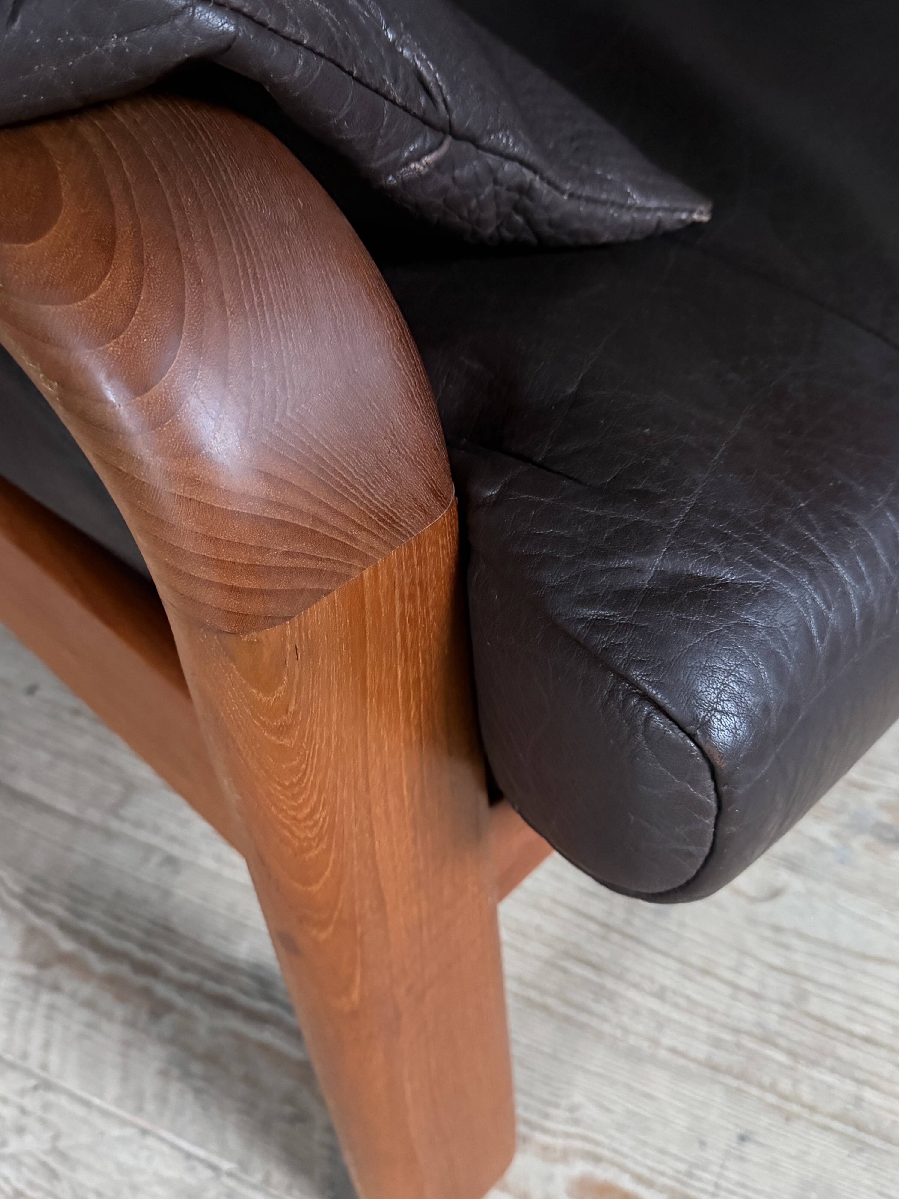 Scandinavian 3-seater teak and leather sofa