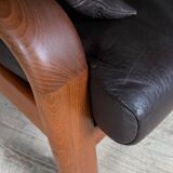 Scandinavian 3-seater teak and leather sofa