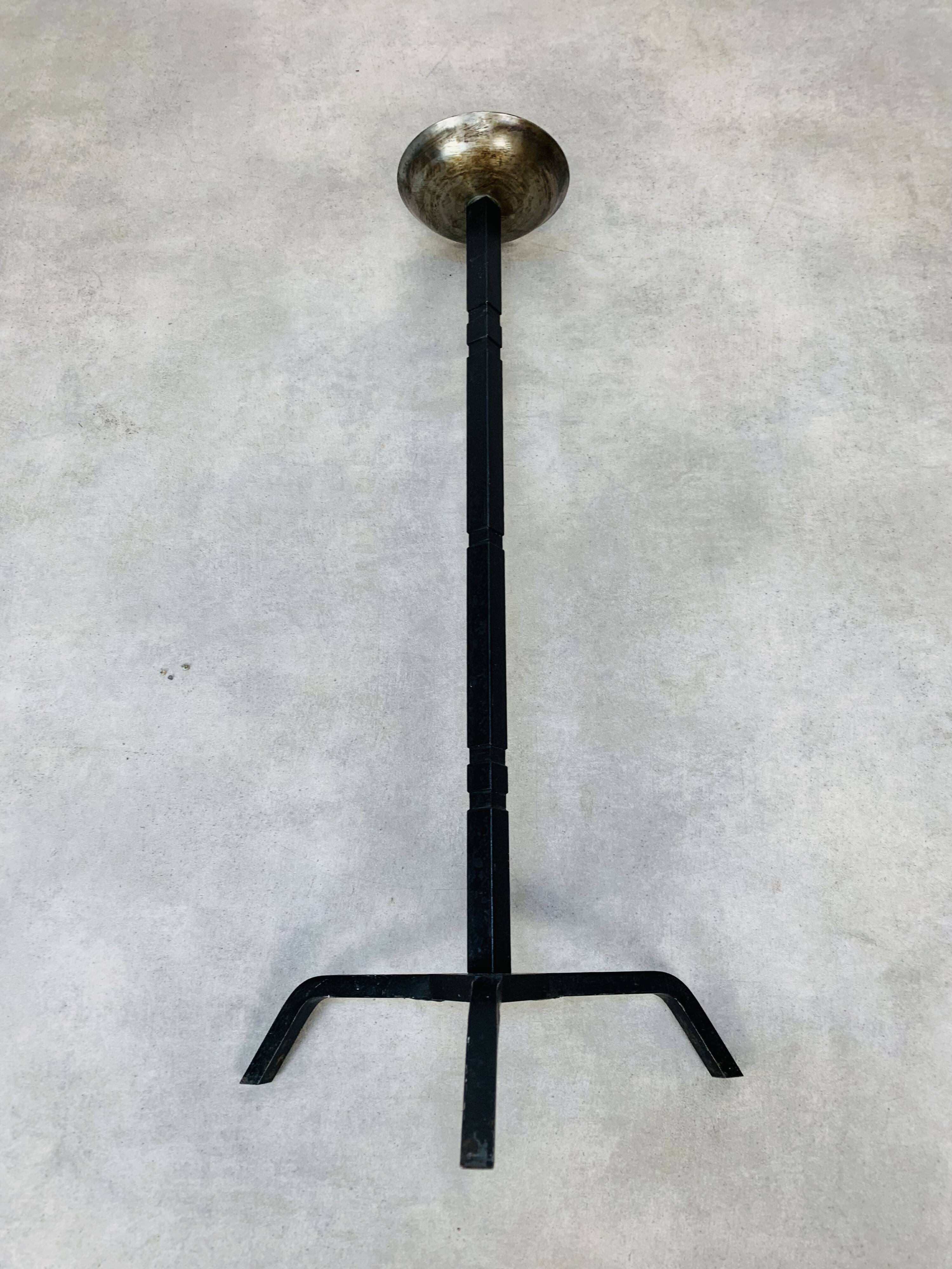 Bougeoir pique cierge brutaliste fer forgé 69 cm
