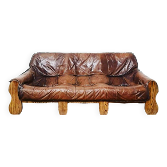 Brutalist 3-seater leather sofa
