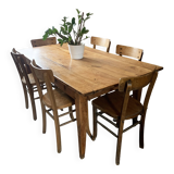 Large vintage farmhouse table from the 50s in solid wood (oak)
