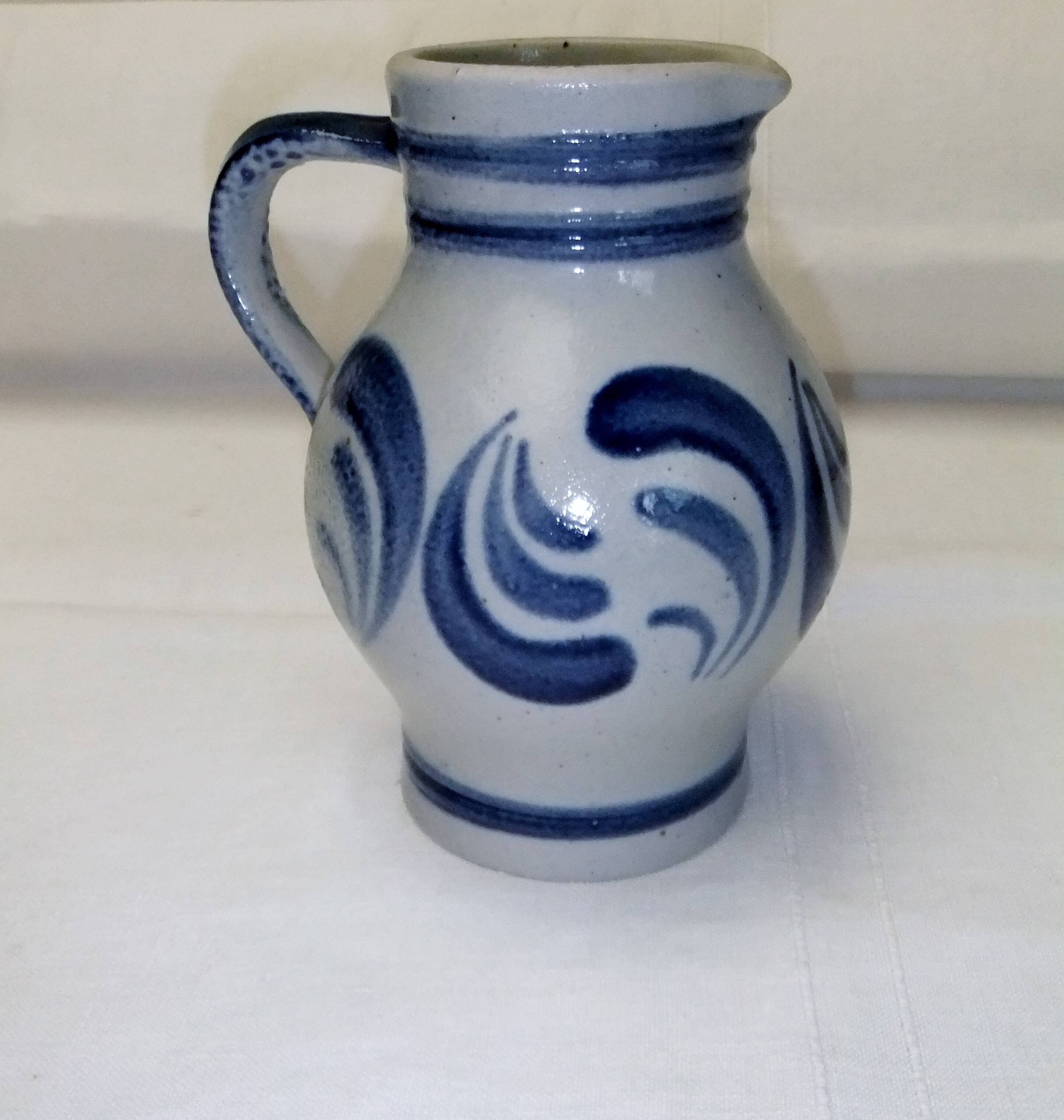 Handmade glazed stoneware pitcher with Handarbeit inscription