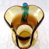 Pitcher in blown glass Portieux model Georges Sand amber and vintage blue France