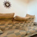 Ancien canapé Maralunga 3 places design italien des années 70 Cassina tissu patchwork