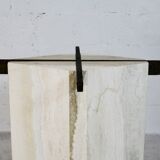 Living table, Comblanchian stone base and elliptical tray in smoked glass, Italy, 1970