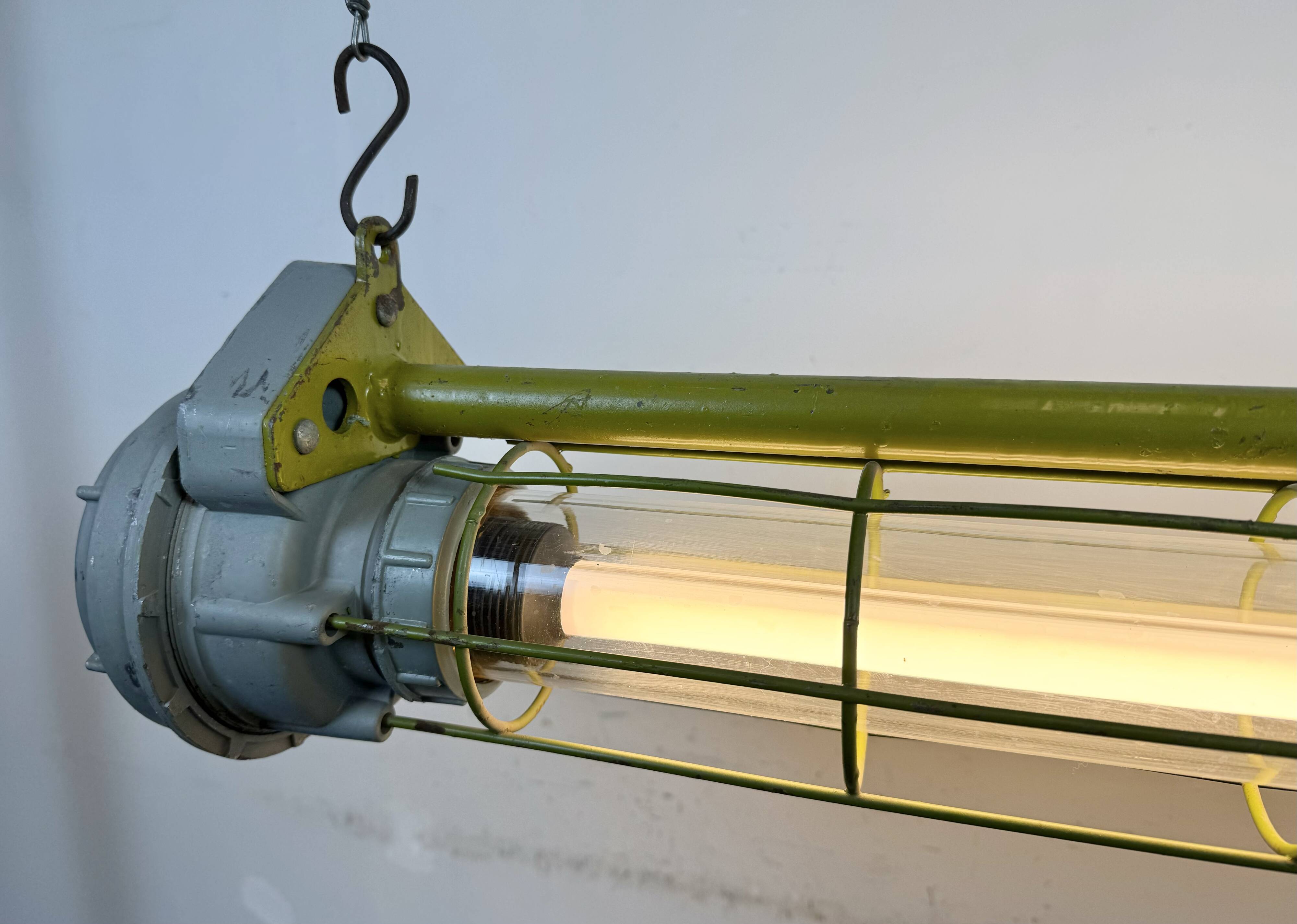 Grey Soviet Industrial Hanging Tube Light, 1970s