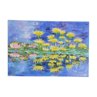 Oil on canvas water lilies