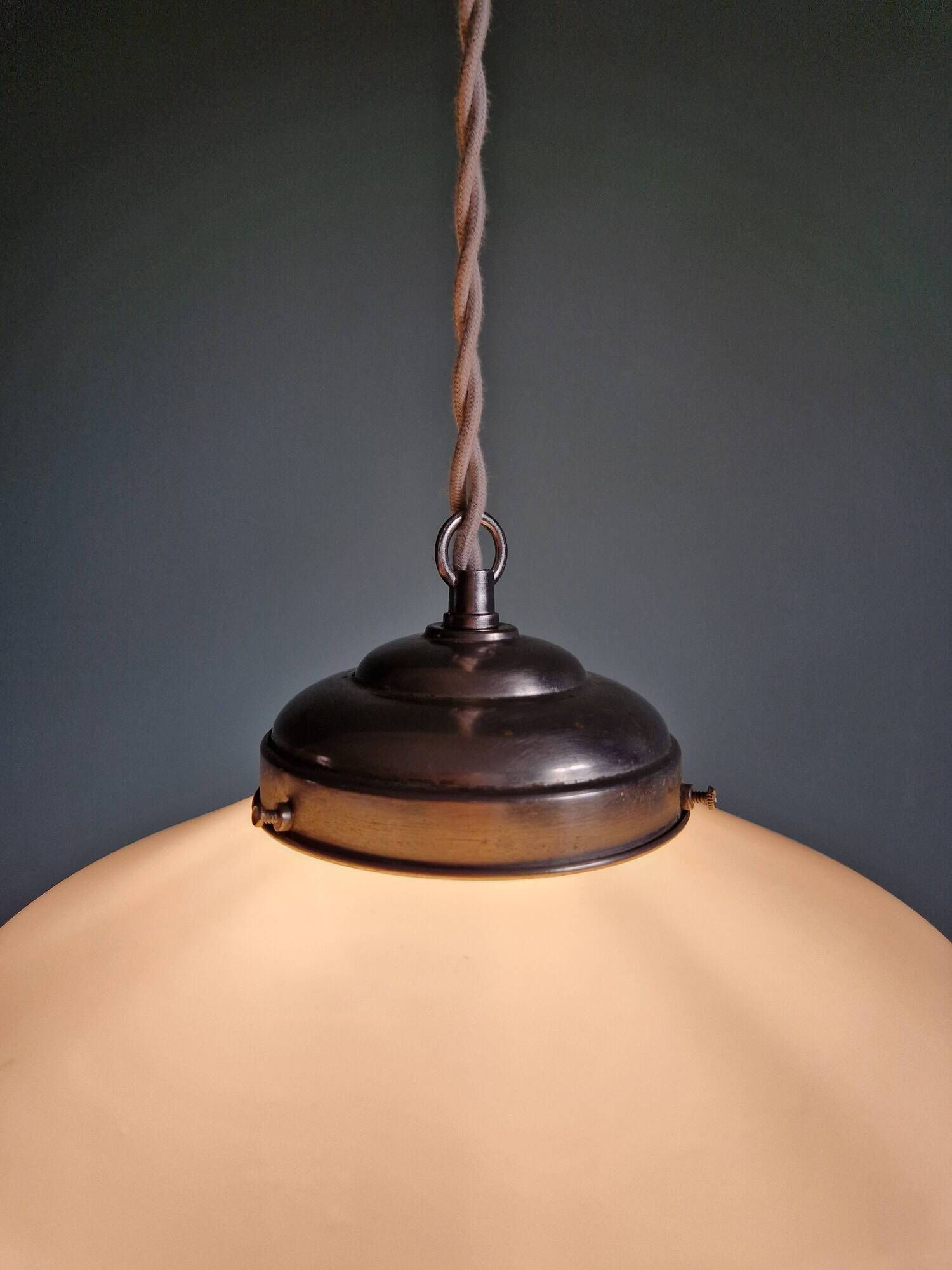 Art Deco pendant light in white opaline glass, conical, 1920s-30s
