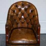 Antique Chesterfield Office Chair in Hand-Dyed Leather in Georgian Style