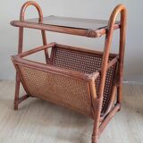 Braided rattan side table and smoked glass