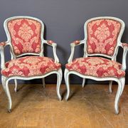 Paire de Cabriolets de Style Louis XV en Hêtre polychrome