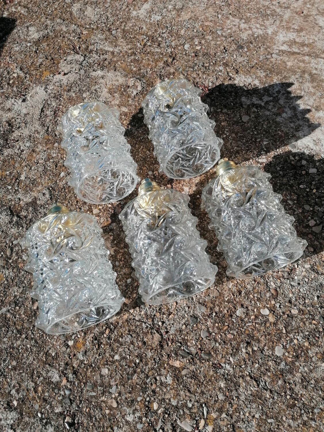 Set of 5 vintage molded glass globe suspensions