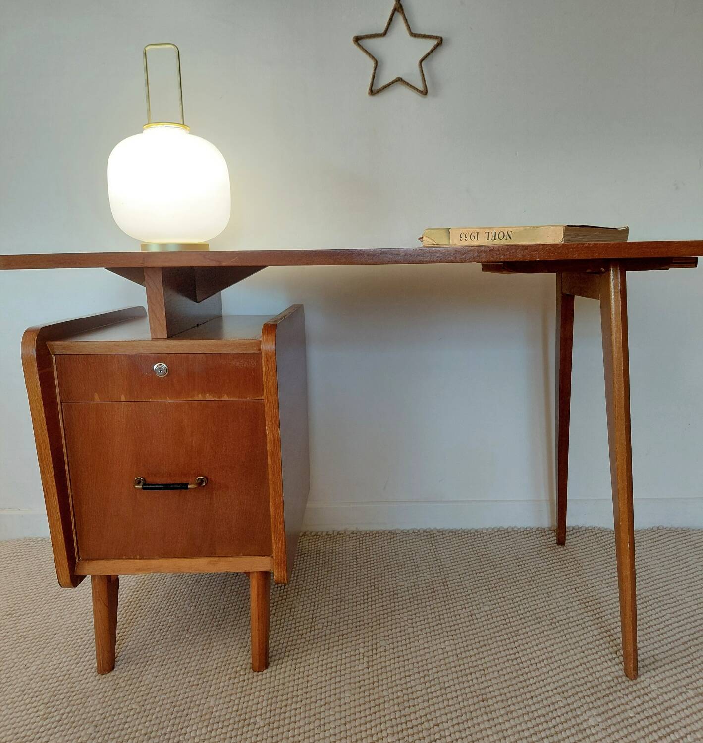 Vintage Scandinavian desk with a floating top and splayed legs - 1960.