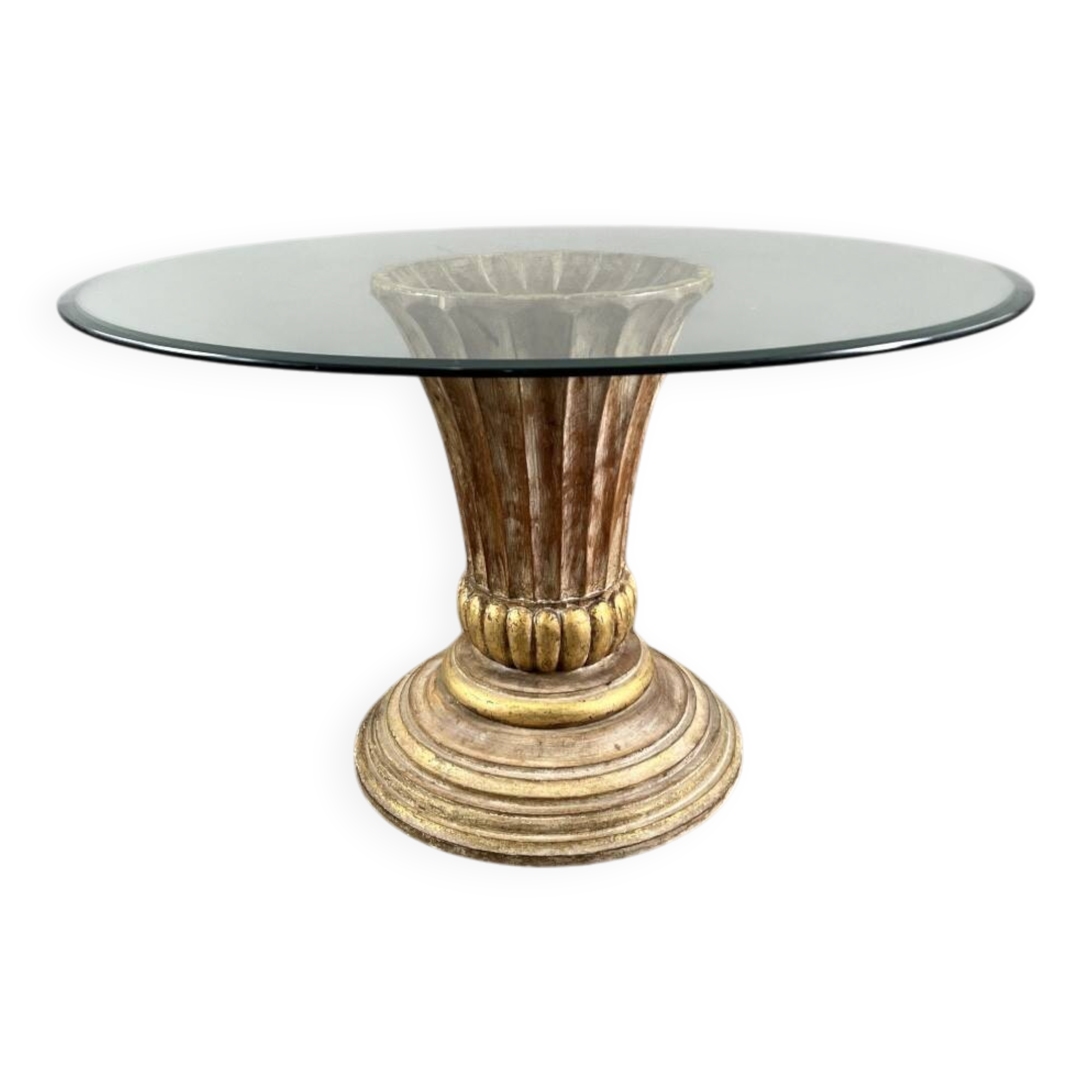 Table with a central carved wooden base, 20th century