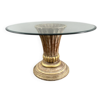 Table with a central carved wooden base, 20th century