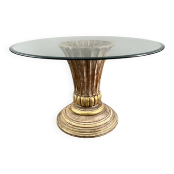 Table with a central carved wooden base, 20th century