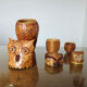Set of 3 boxes "owl" bamboo 70s
