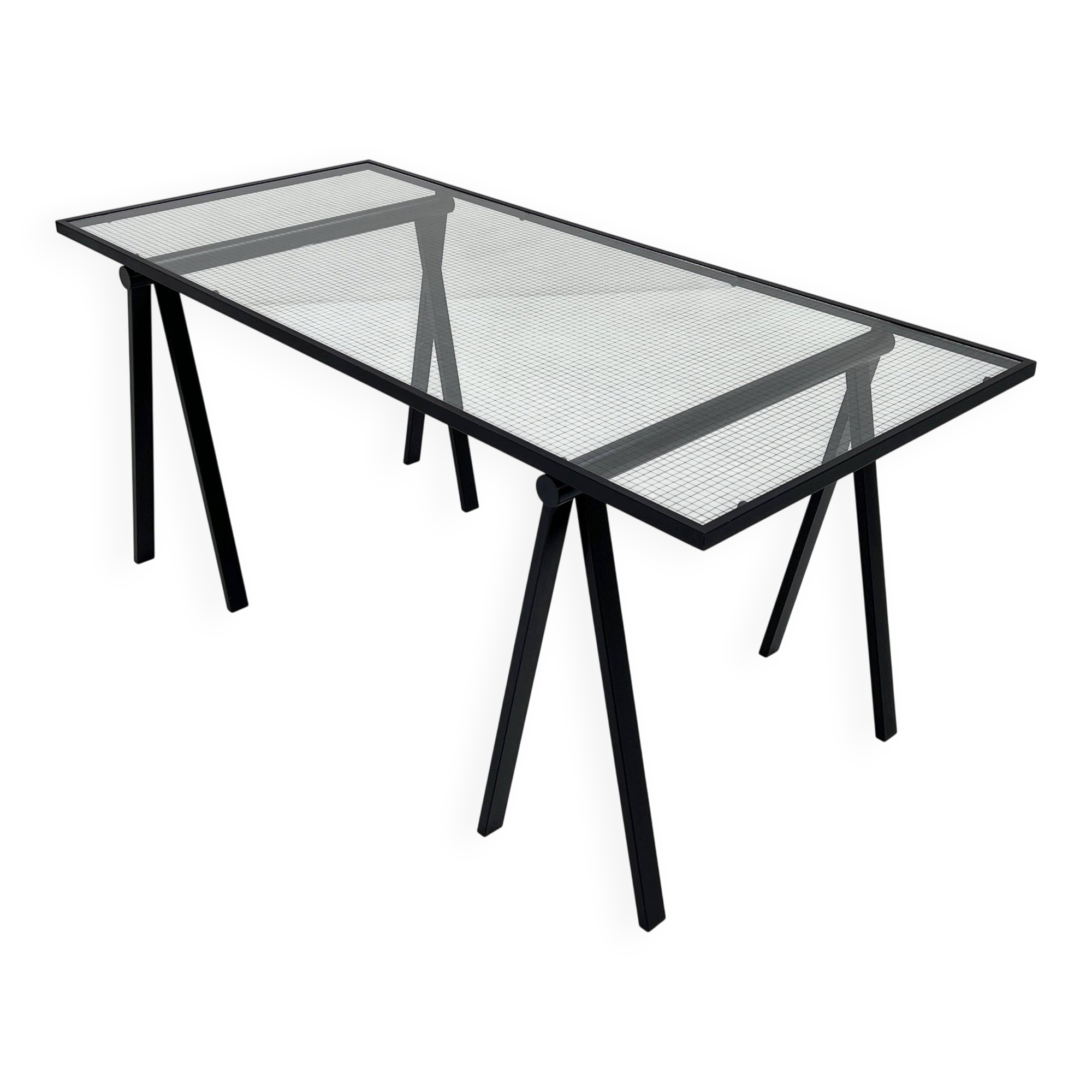 Trestle desk in glass and metal by Rodney Kinsman for Bieffeplast, 80
