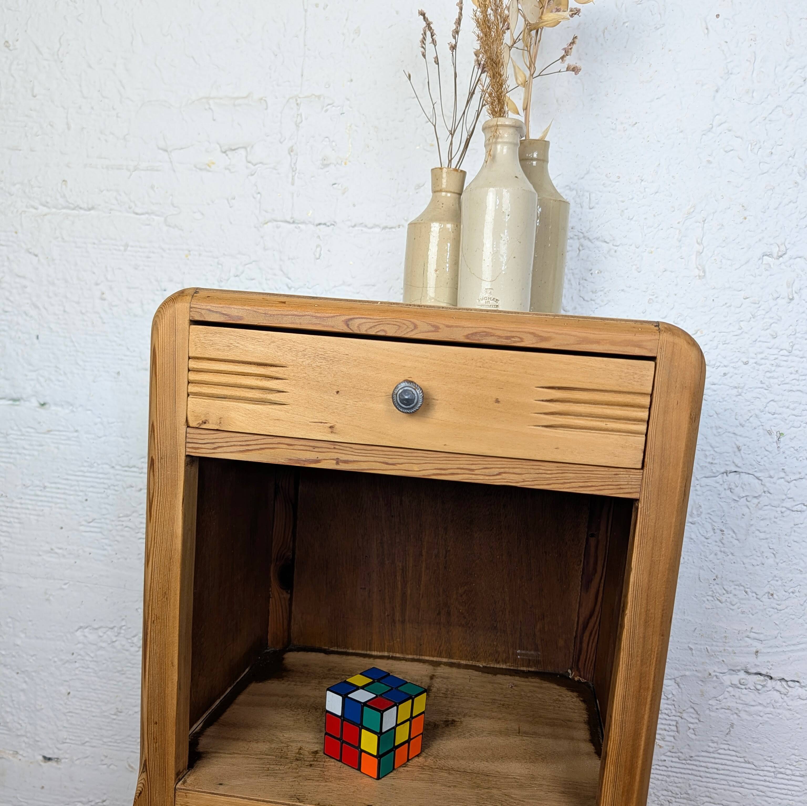 Art Deco bedside table in pine