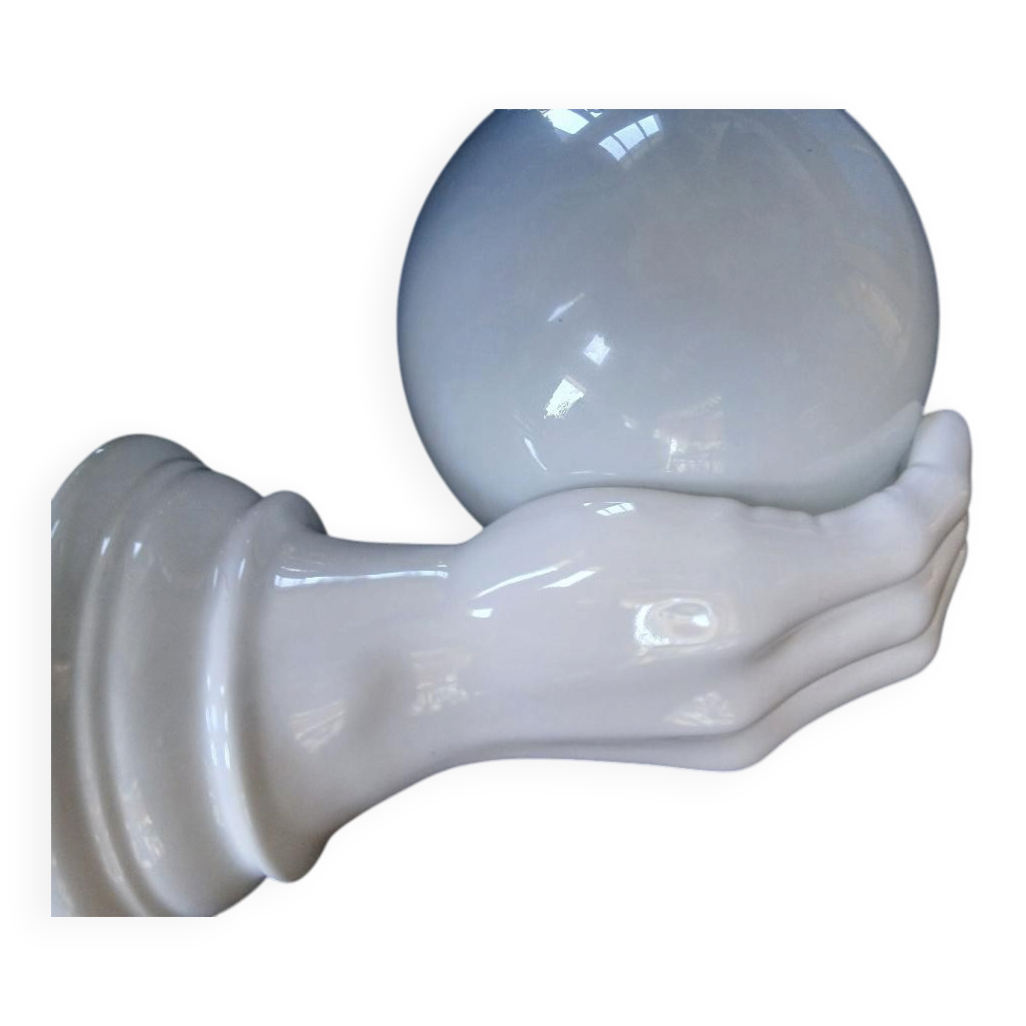 Giant hand-applied white ceramic Art Deco lamp.