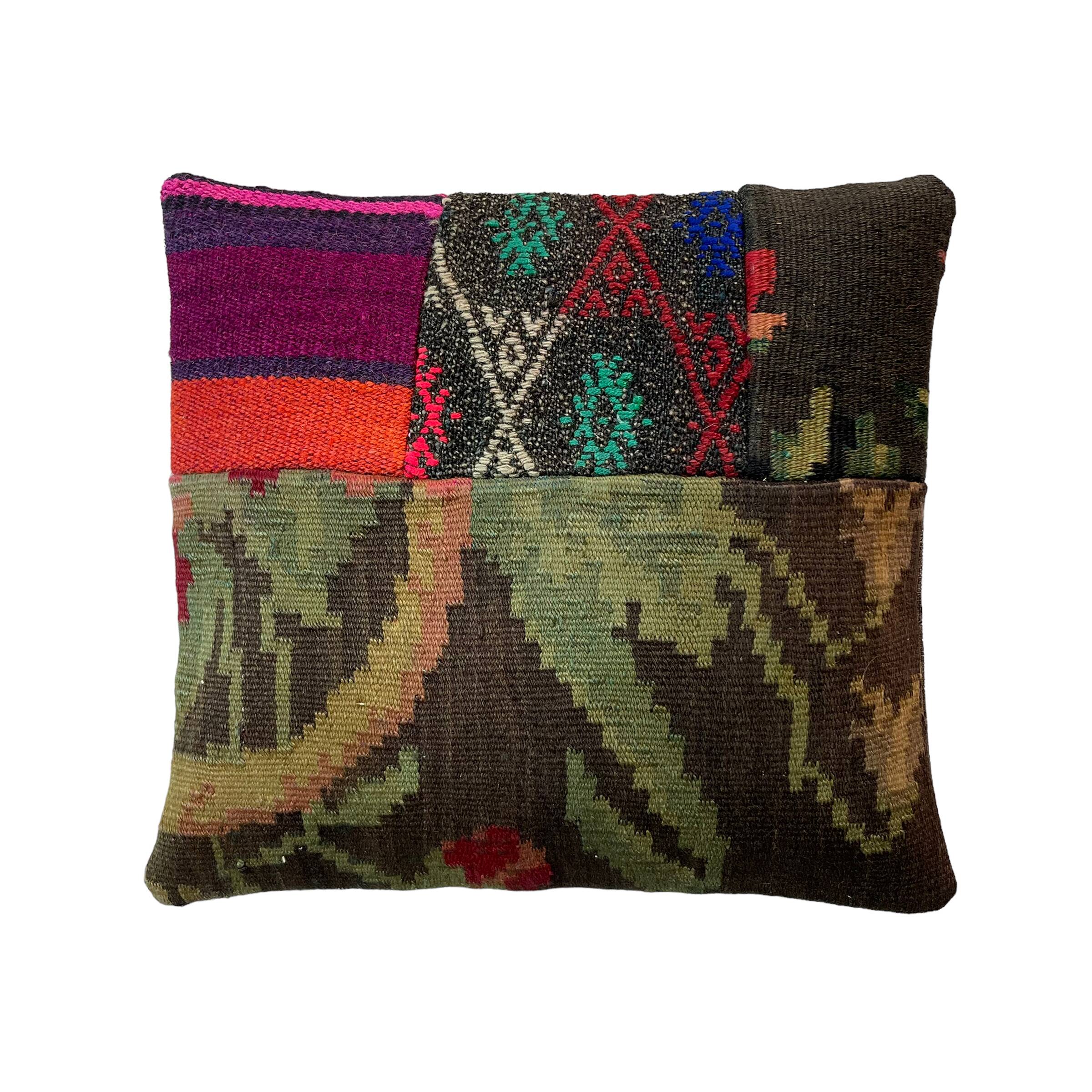 Vintage Turkish Kilim Patchwork Cushion Cover , 40 x 40 cm