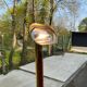 Lampadaire vintage halogène style art déco doré 1970