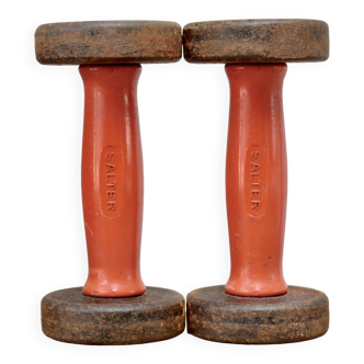 Old pair of salter cast iron dumbbells - 2 x 1 kg - 1950