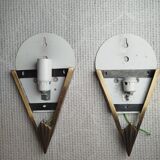 Pair of Art Deco wall sconces in frosted pressed glass.